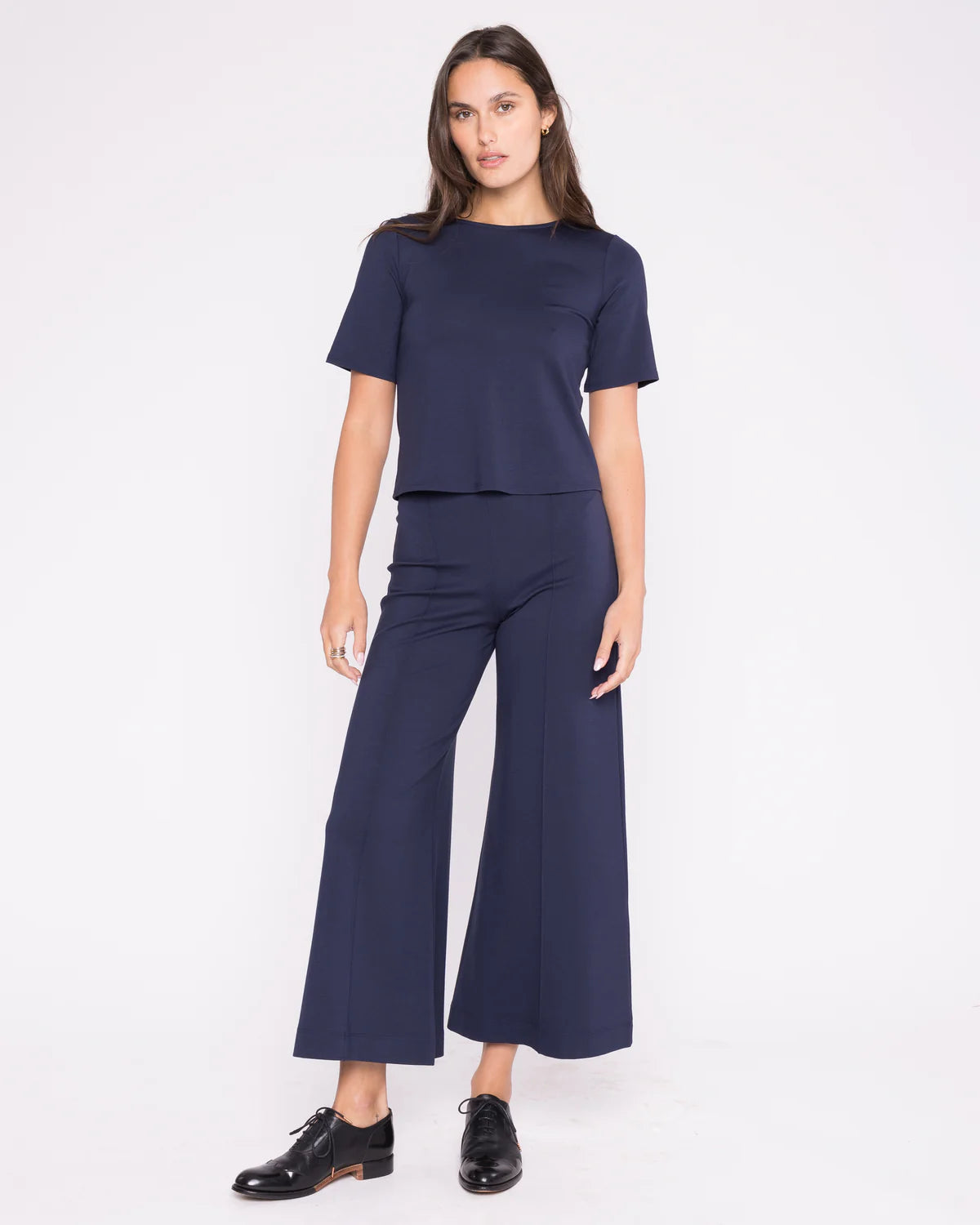 PONTE KNIT SHORT SLEEVE TOP EXTENDED - Navy