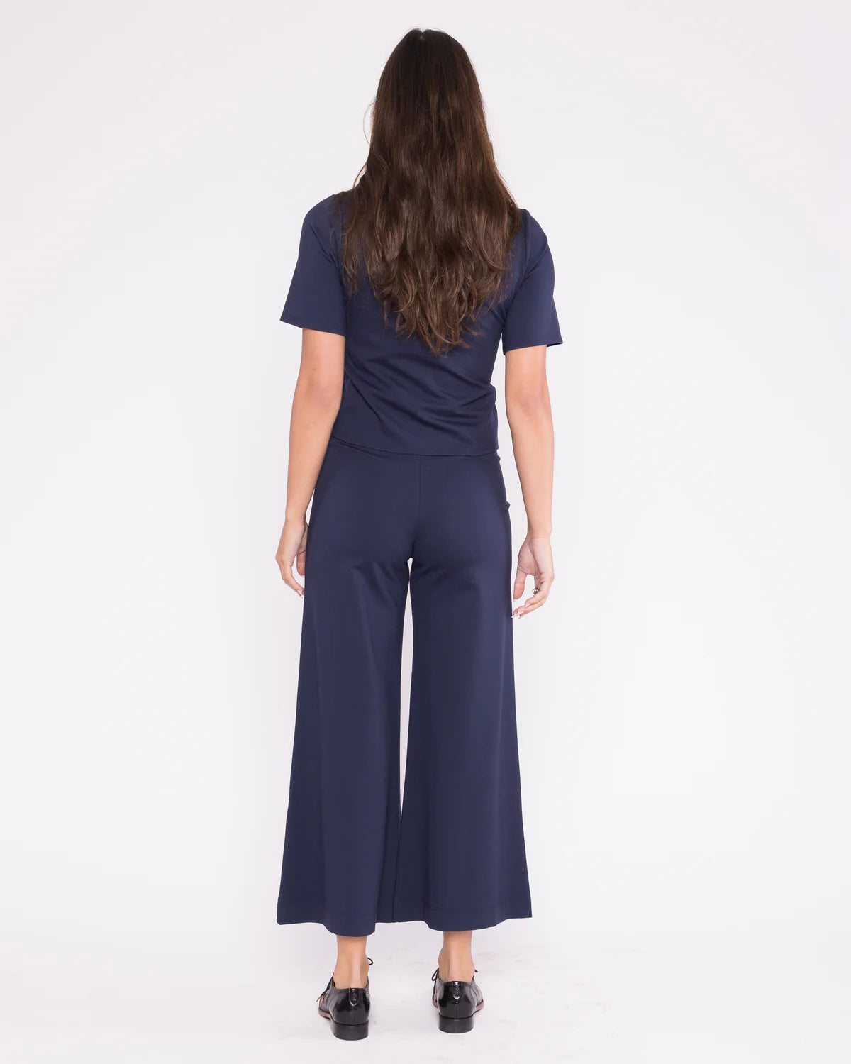 Ponte Knit Wide Leg Pant: Cropped - Navy