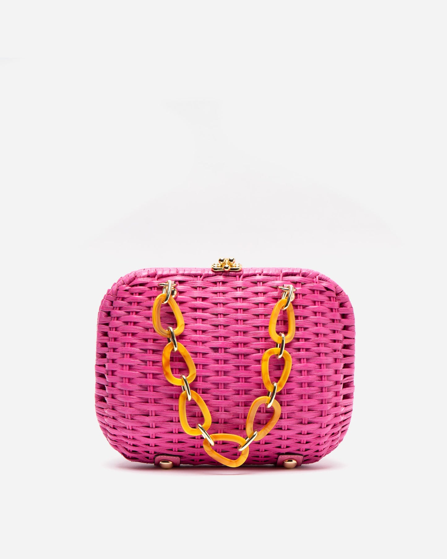 Hen Bag Peony Wicker w/Chain Pink