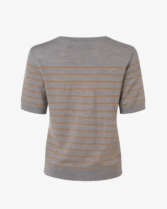 Fine Merino Blend Striped T-Shirt - Grey Camel