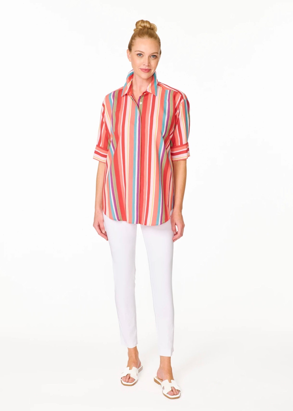 Wide Cuff Shirt - Coral Stripe