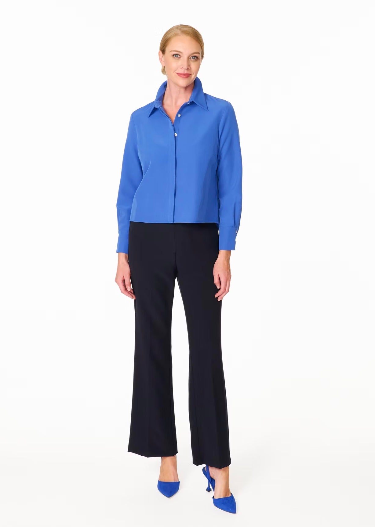 Crop Back Pleated Shirt - Azure