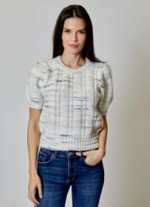 Shirt Sleeve Crew Neck Sweater - Cream Combo