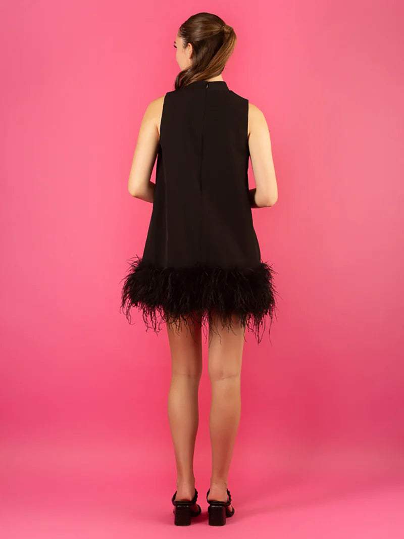 Sleeveless Cotton Feather Dress - Black