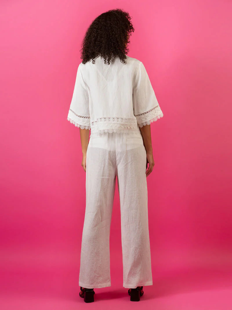 White Wide Leg Linen Pant