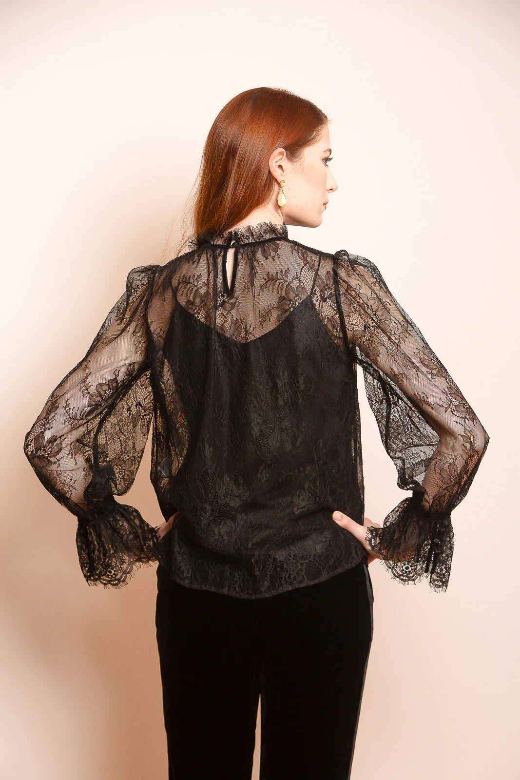 Lace Blouse with Gathering Neck Line