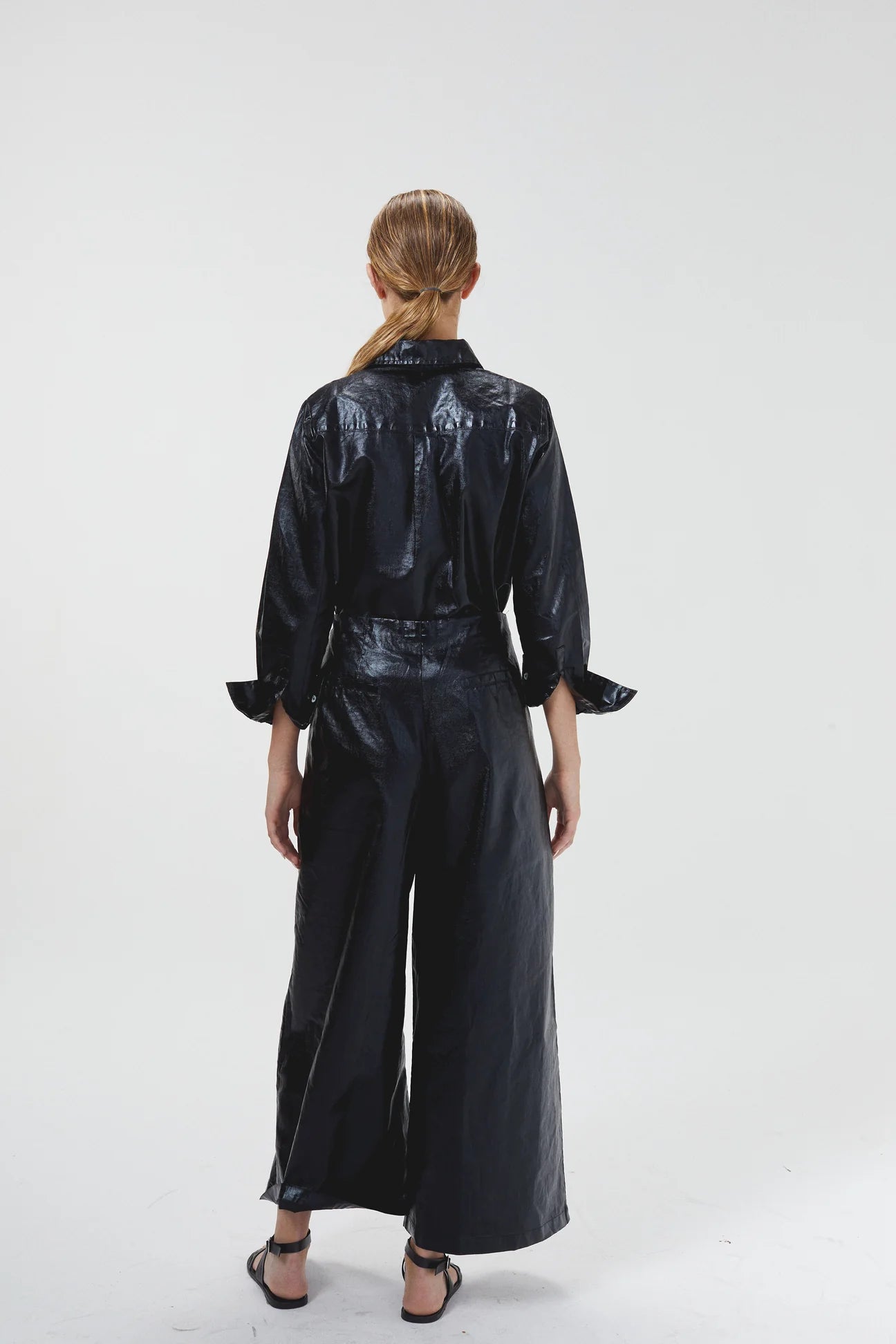 Culotte Metallic Linen Pants - Dark Blue