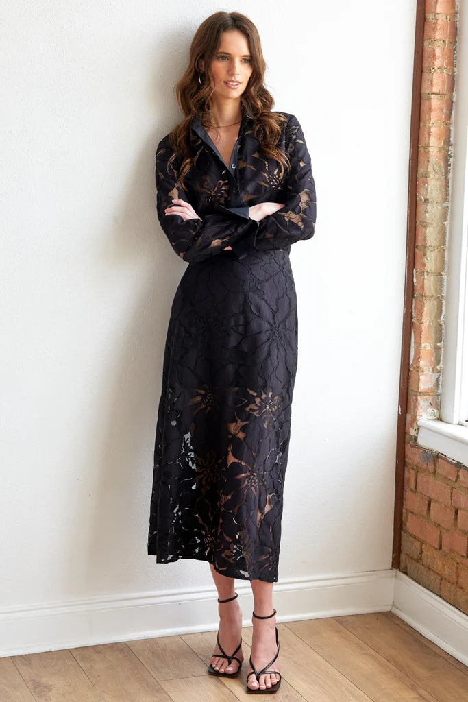 Corded Lace Carson Shirt - Black