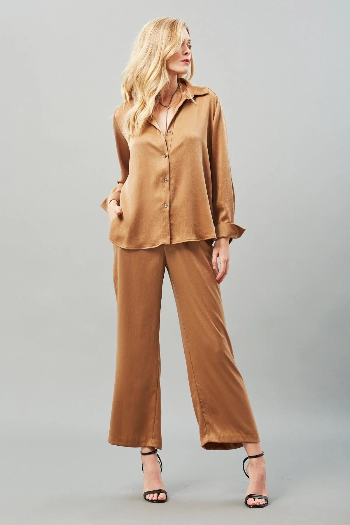 Textured Satin Trouser - Gold