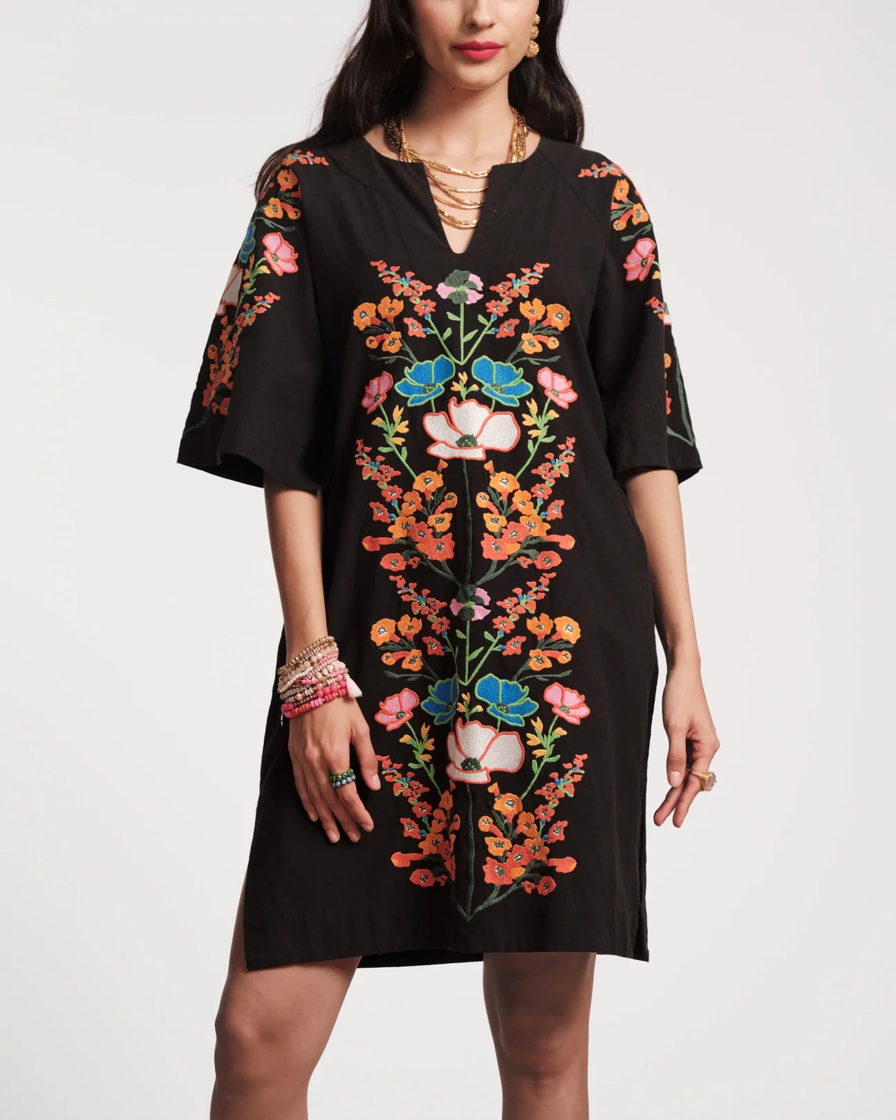 Charming Caftan Mini Botanical Bash Cotton - BOTANICAL BASH BLACK
