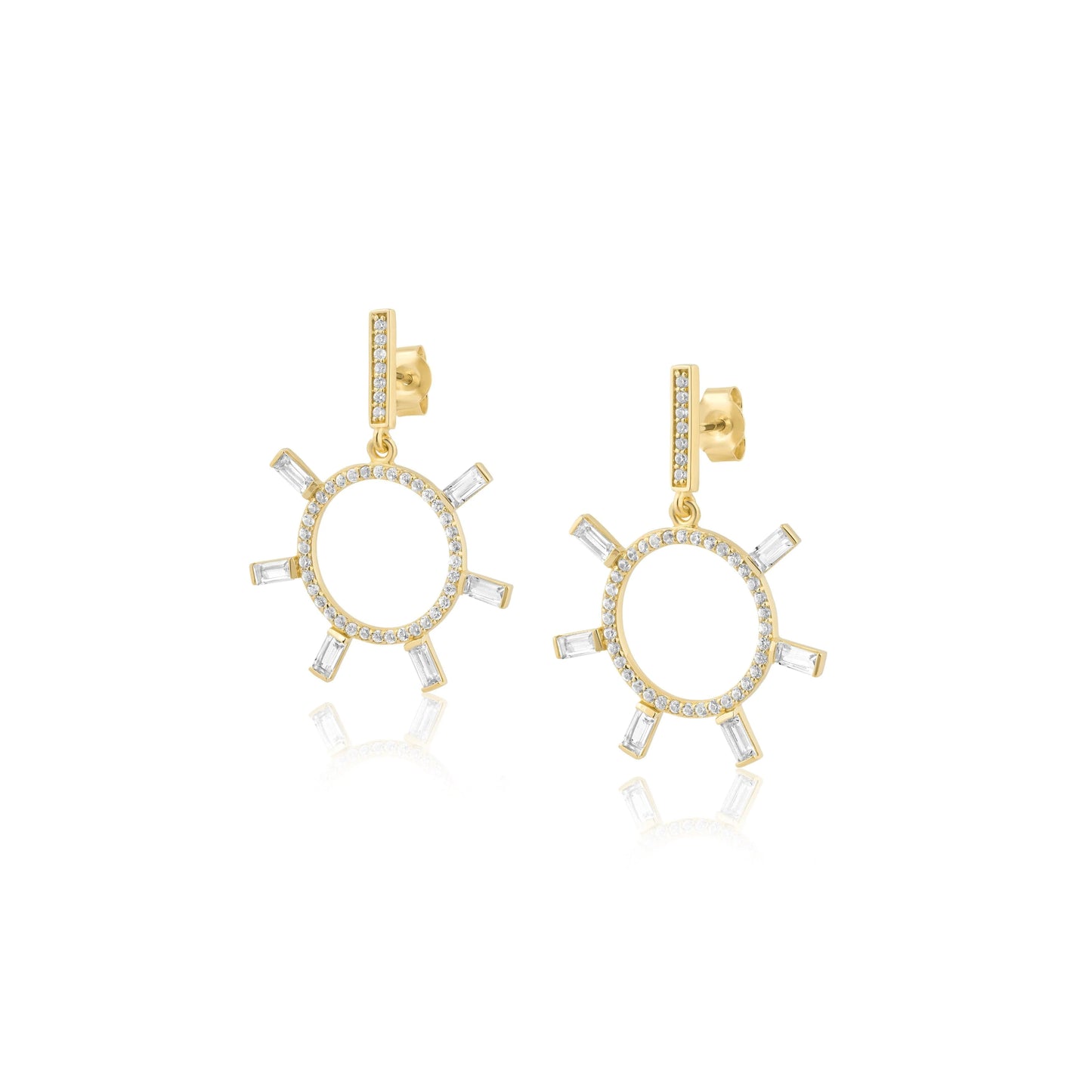 Round Pave & Baguette Post Hoop Earring
