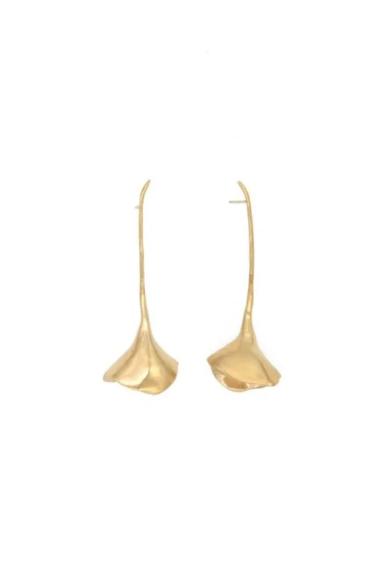 Long Stem Poppy Earrings - Gold