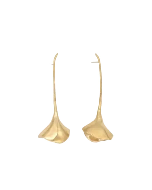 Long Stem Poppy Earrings - Gold
