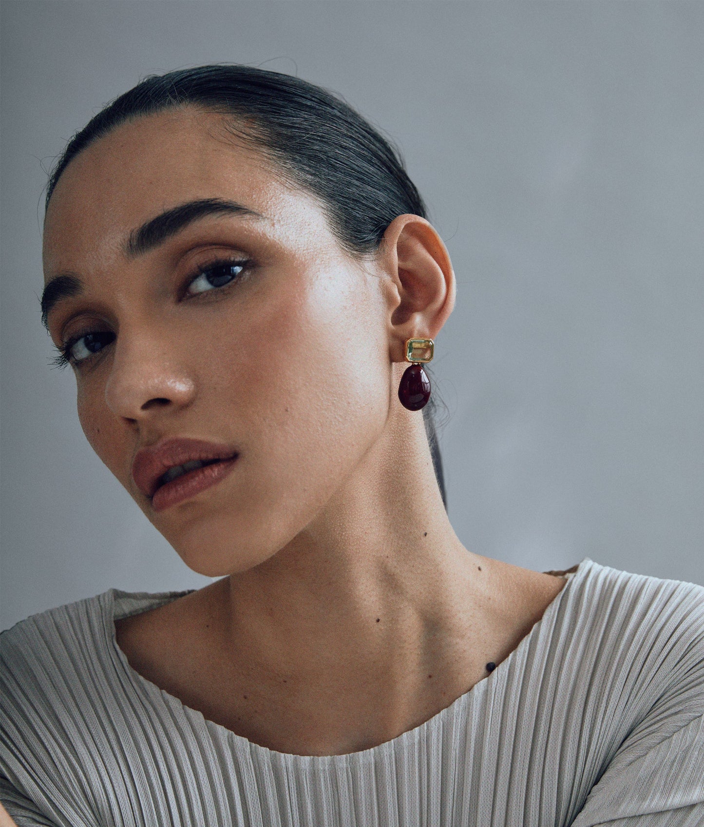 Bean Earrings - Burgundy Enamel