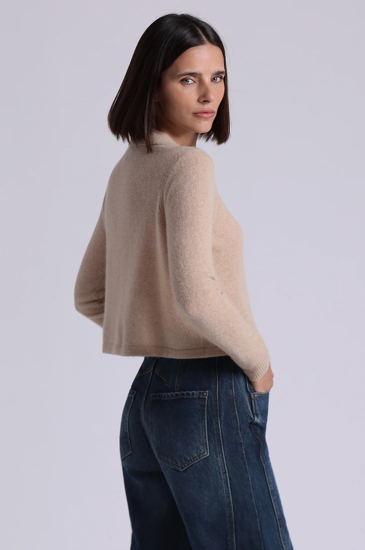 Cashmere Cropped Collared Cardigan - Brown Sugar