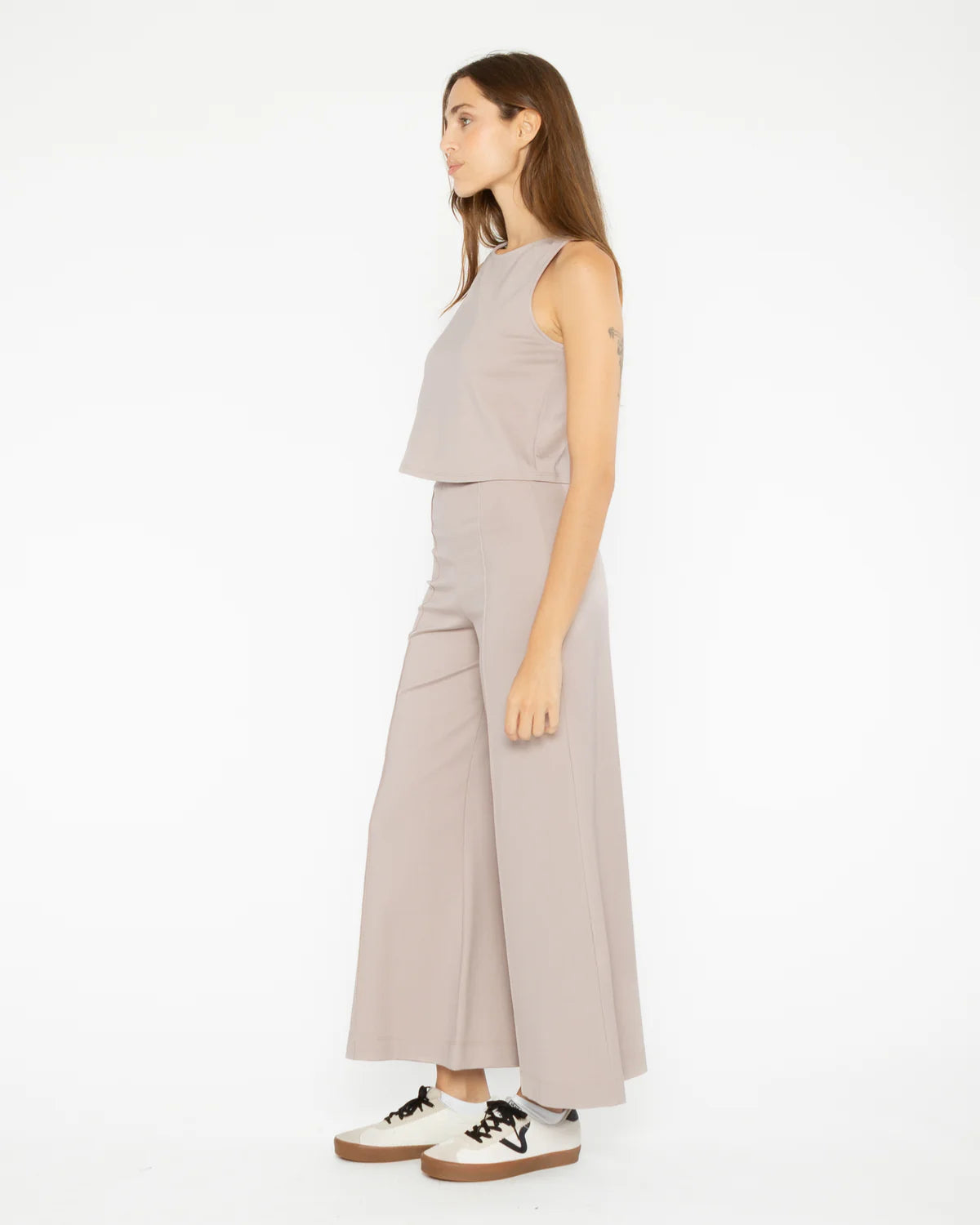 BLACK PONTE KNIT WIDE LEG PANT: CROPPED - Clay