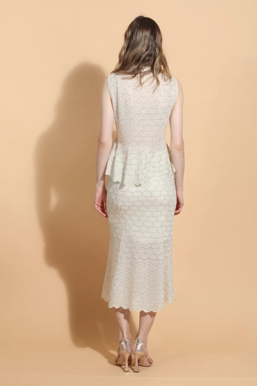 Scallop Embellished Sleeveless Knit Top - Champagne