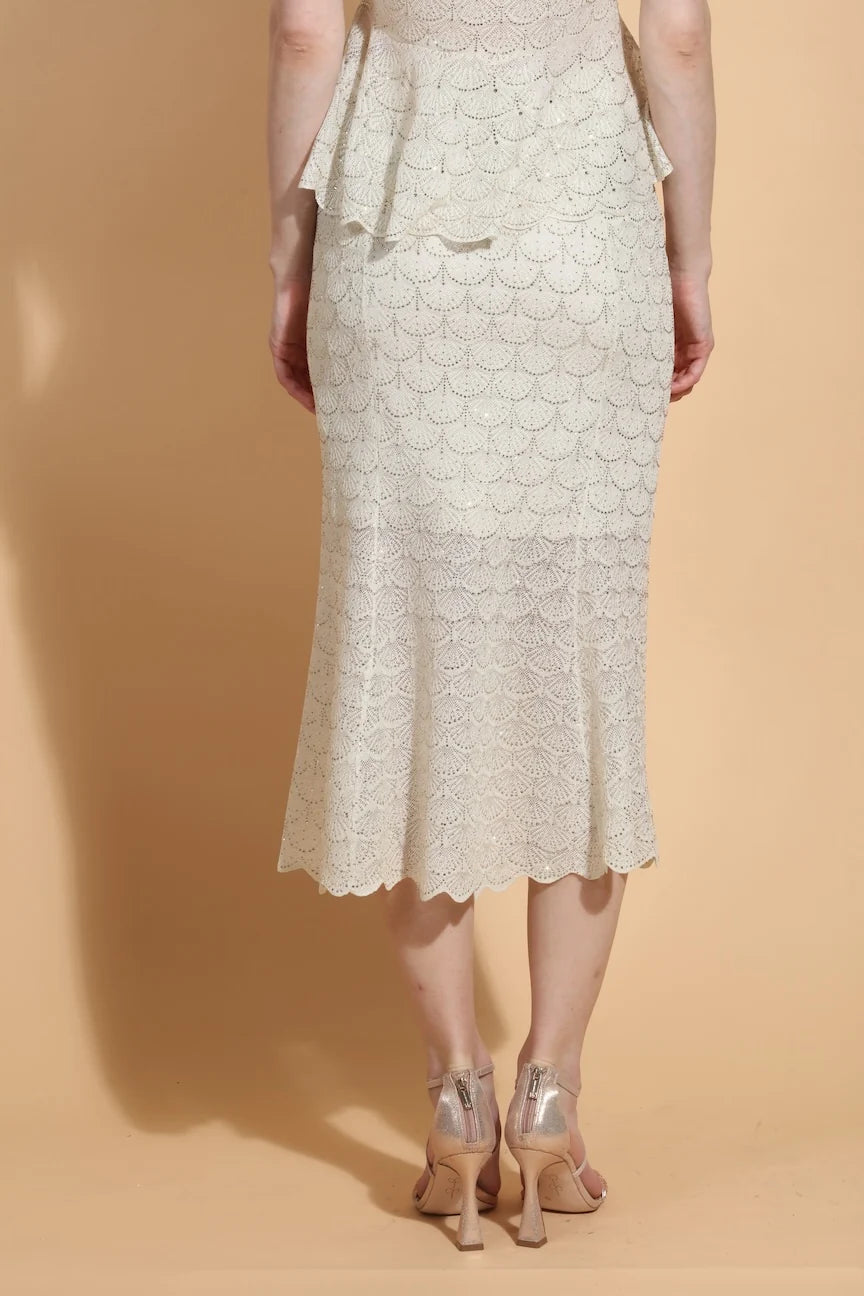 Scallop Embellished Knit Mermaid Skirt - Champagne