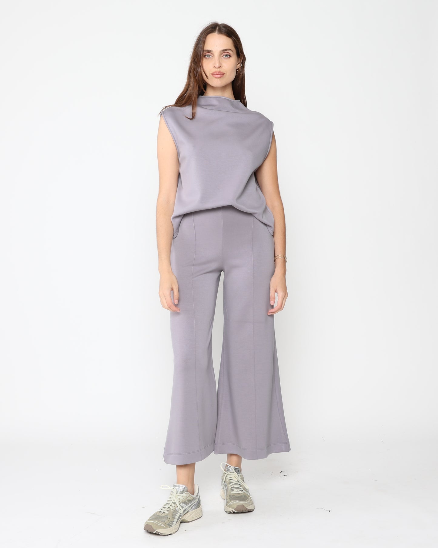 Scuba Cropped Wide Leg Pant - Silver