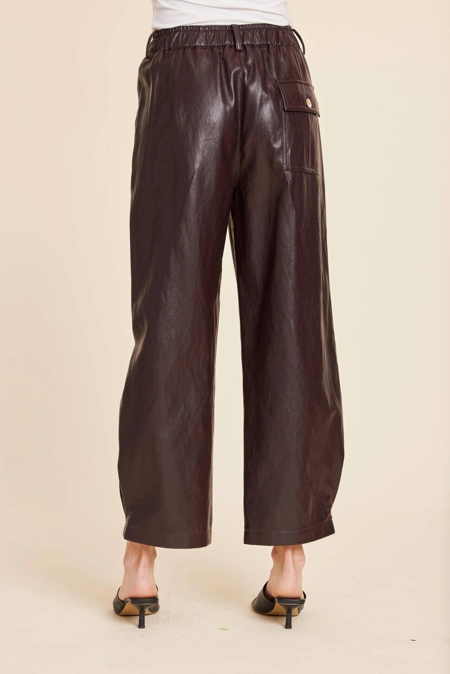 Faux Leather Barrel Leg Pant - Eggplant
