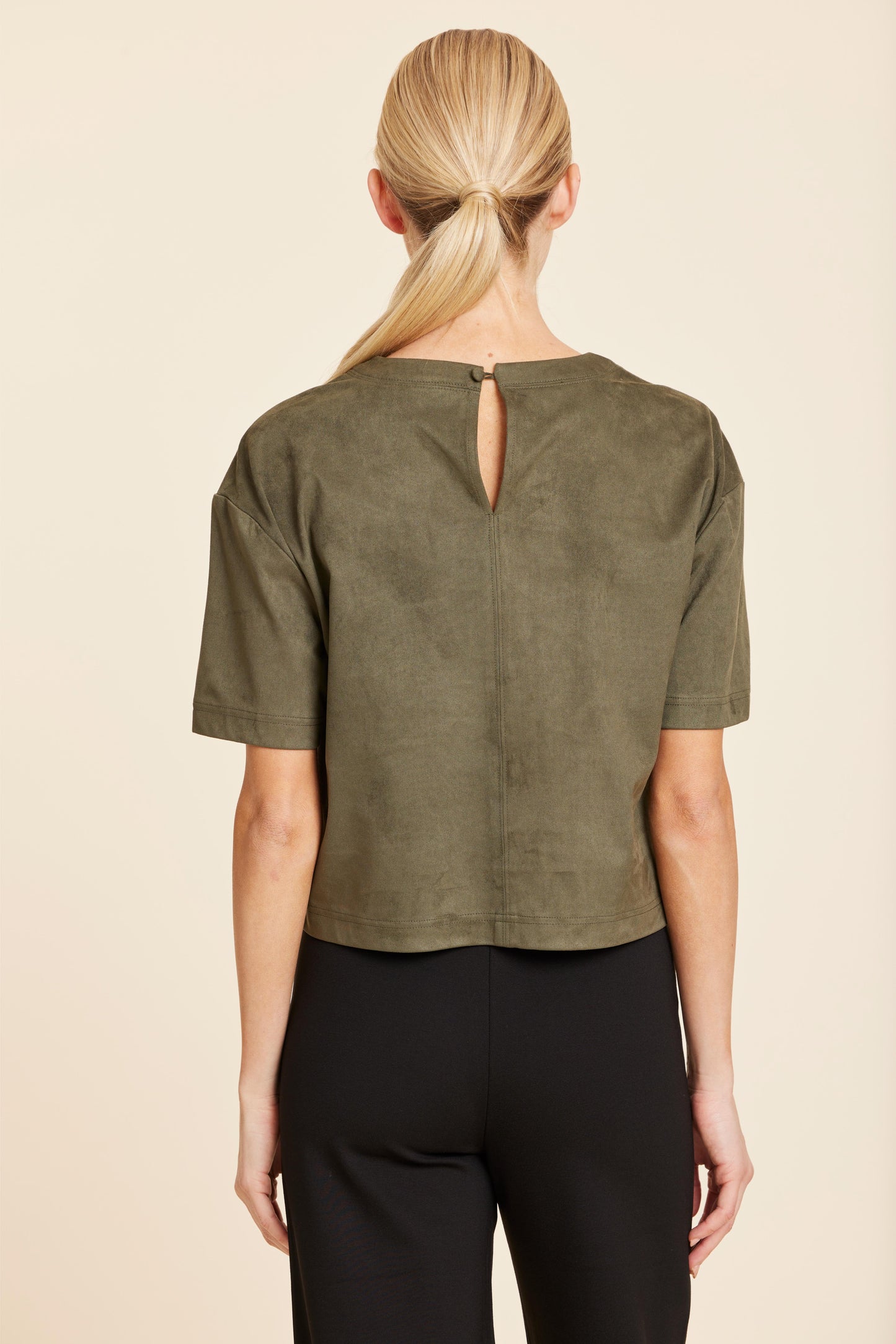 Faux Suede Cropped Tee - Olive