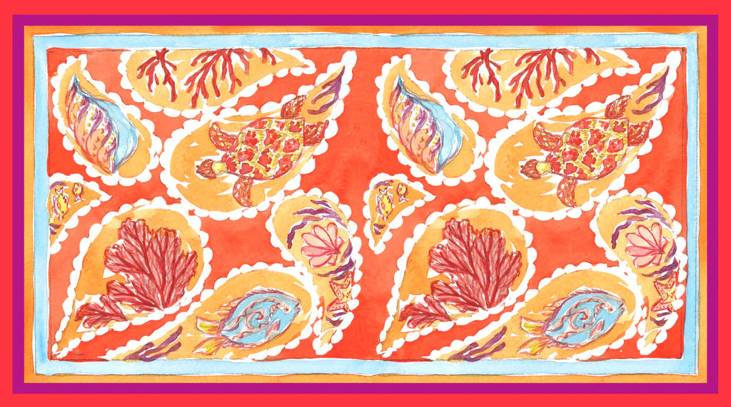 Coral Kaleidoscope linen Silk Cotten Blend Pareo