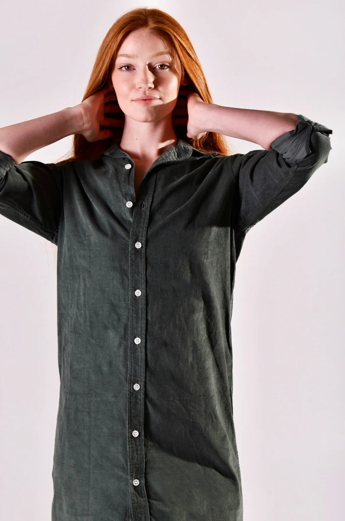 Baby Cord Midi Dress - Forest Green