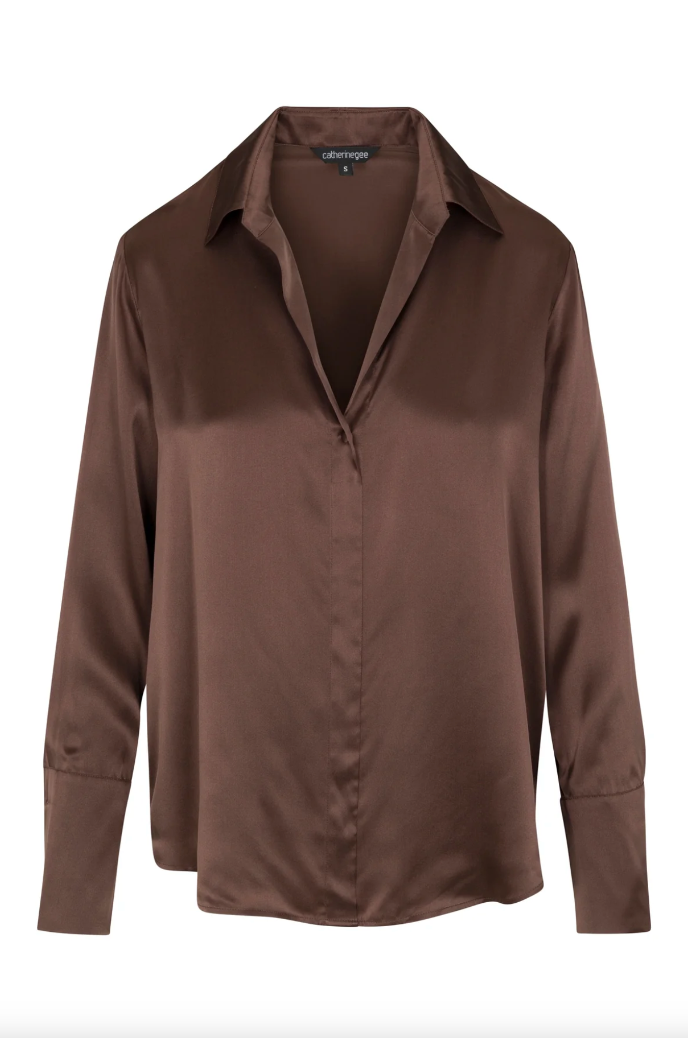 Daria French Cuff Silk Blouse - Coffee