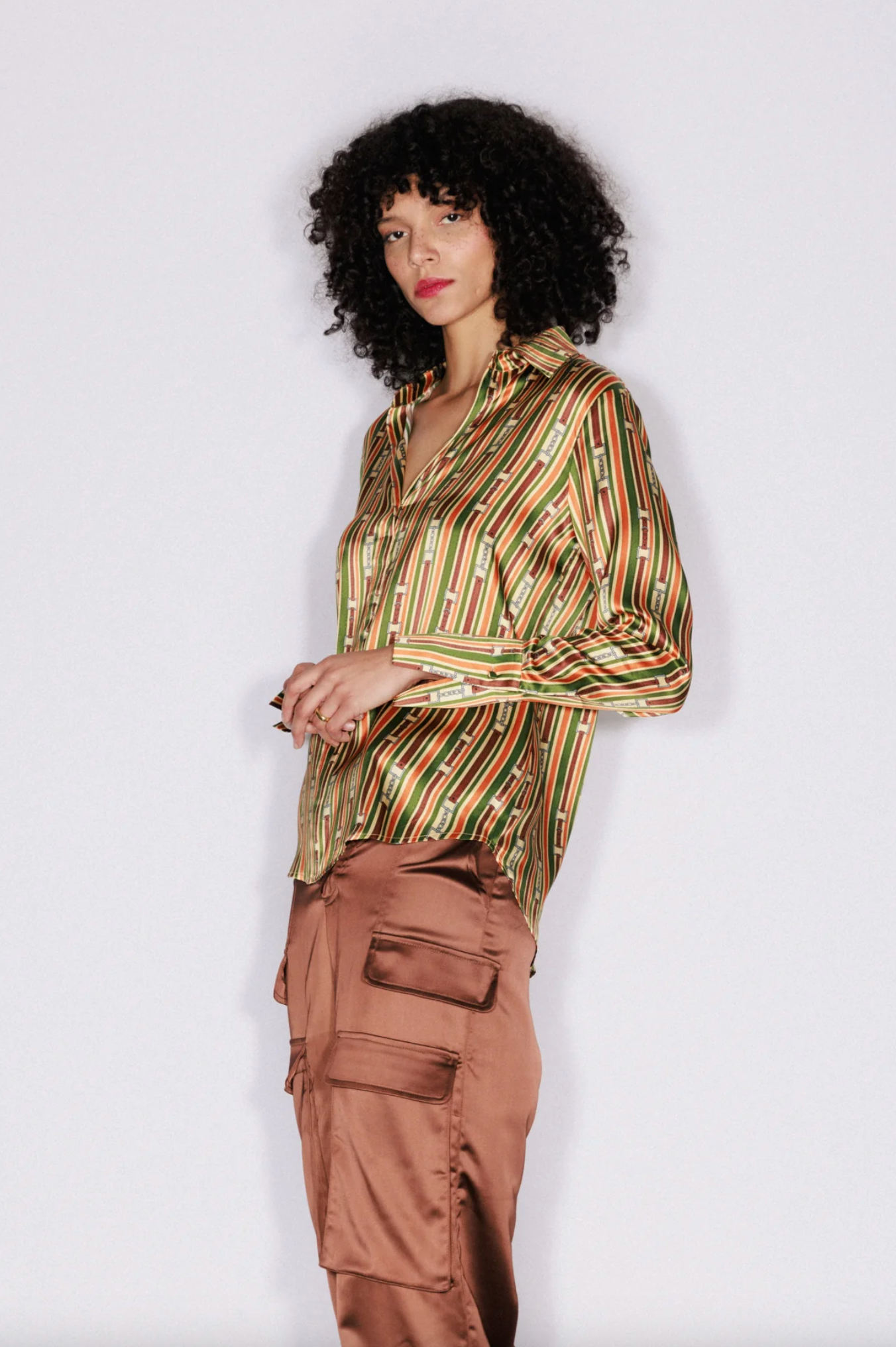 Daria French Cuff Silk Blouse - Thin Belt