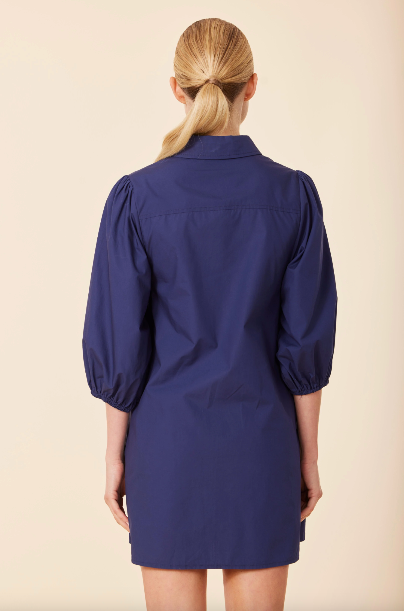 Poplin Exaggerated Sleeve Dress - Navy