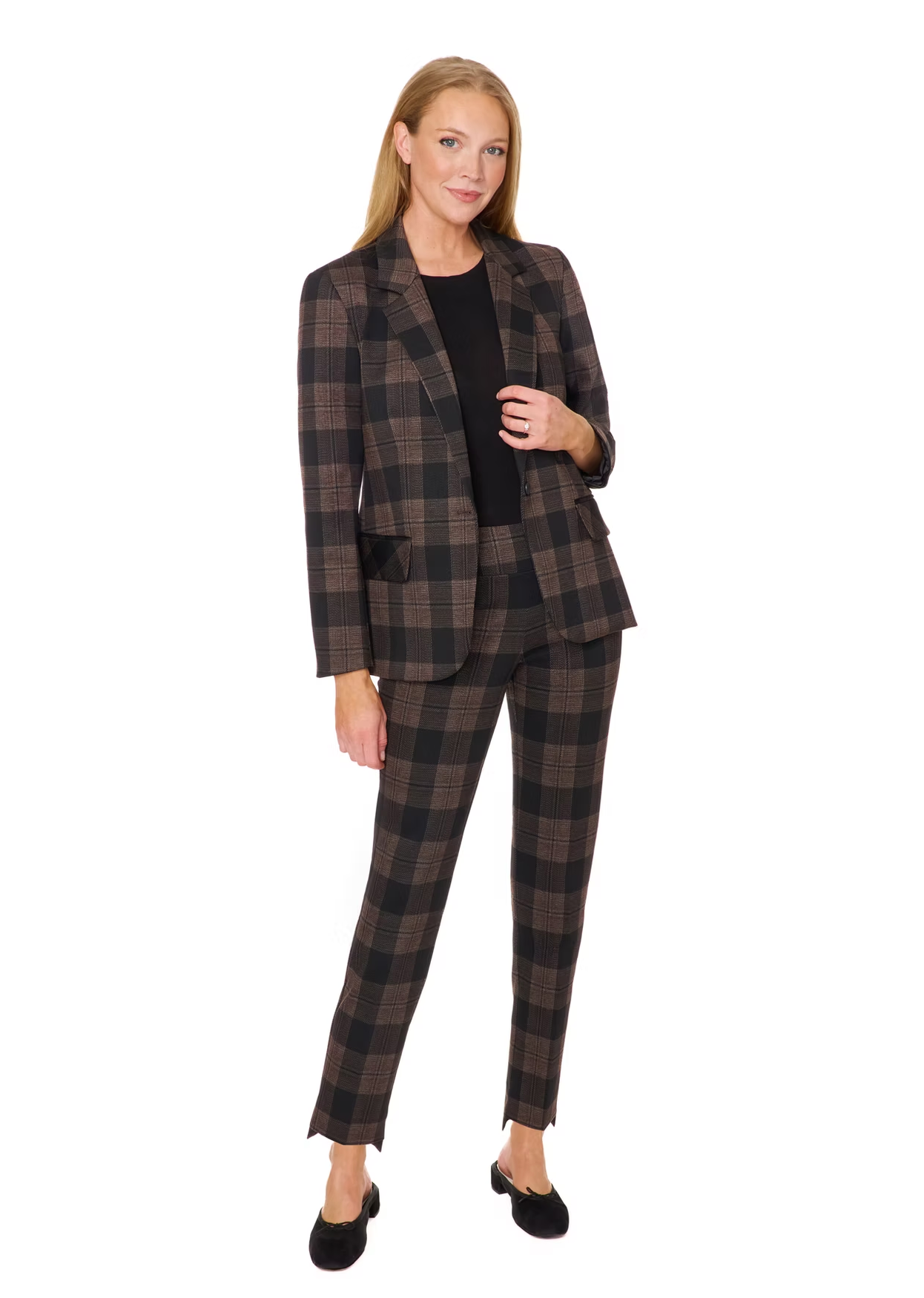 Step Hem Ankle Pant - Brown Plaid