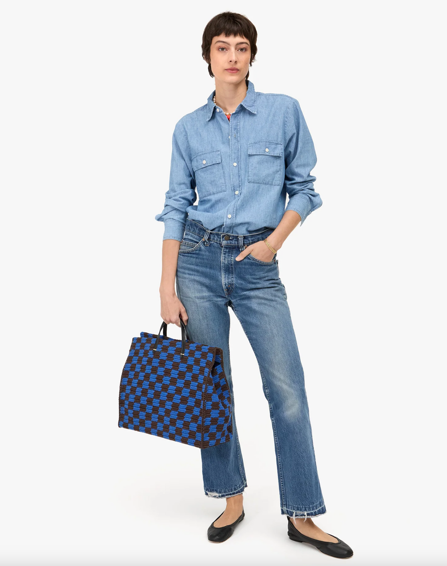 Summer Simple Tote - Deep Blue/Chocolate Checker