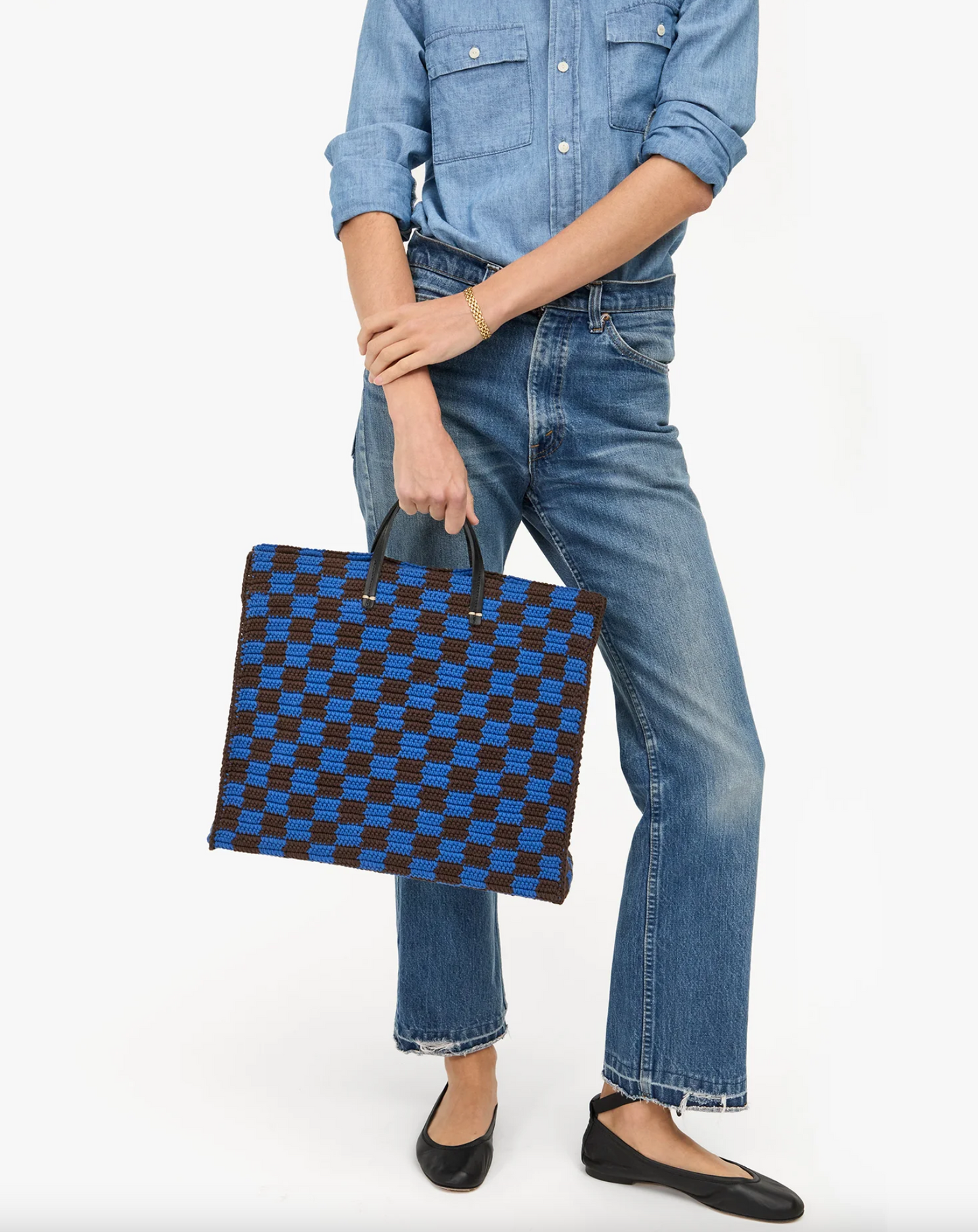 Summer Simple Tote - Deep Blue/Chocolate Checker