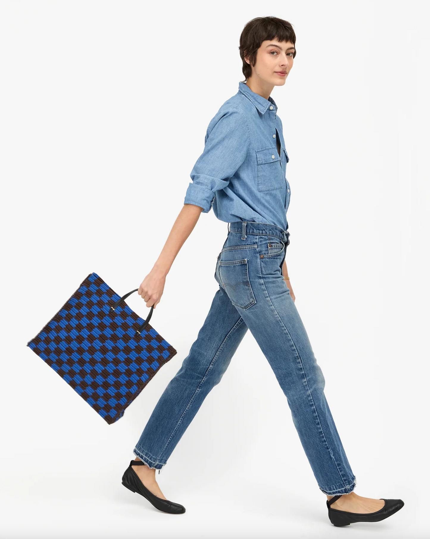 Summer Simple Tote - Deep Blue/Chocolate Checker