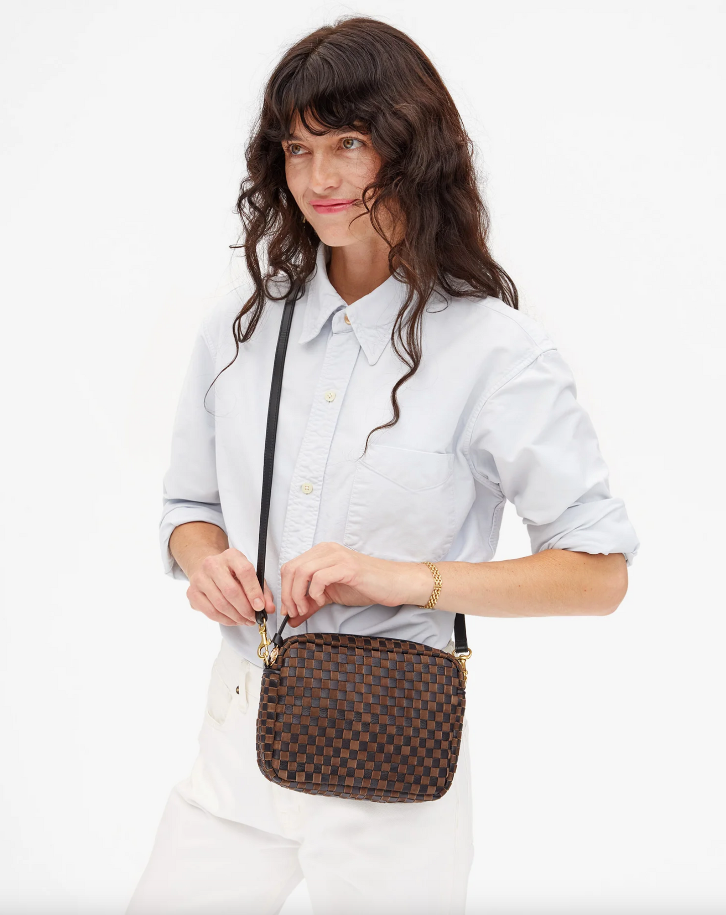 Midi Sac Crossbody - Black/Chocolate Woven Checker