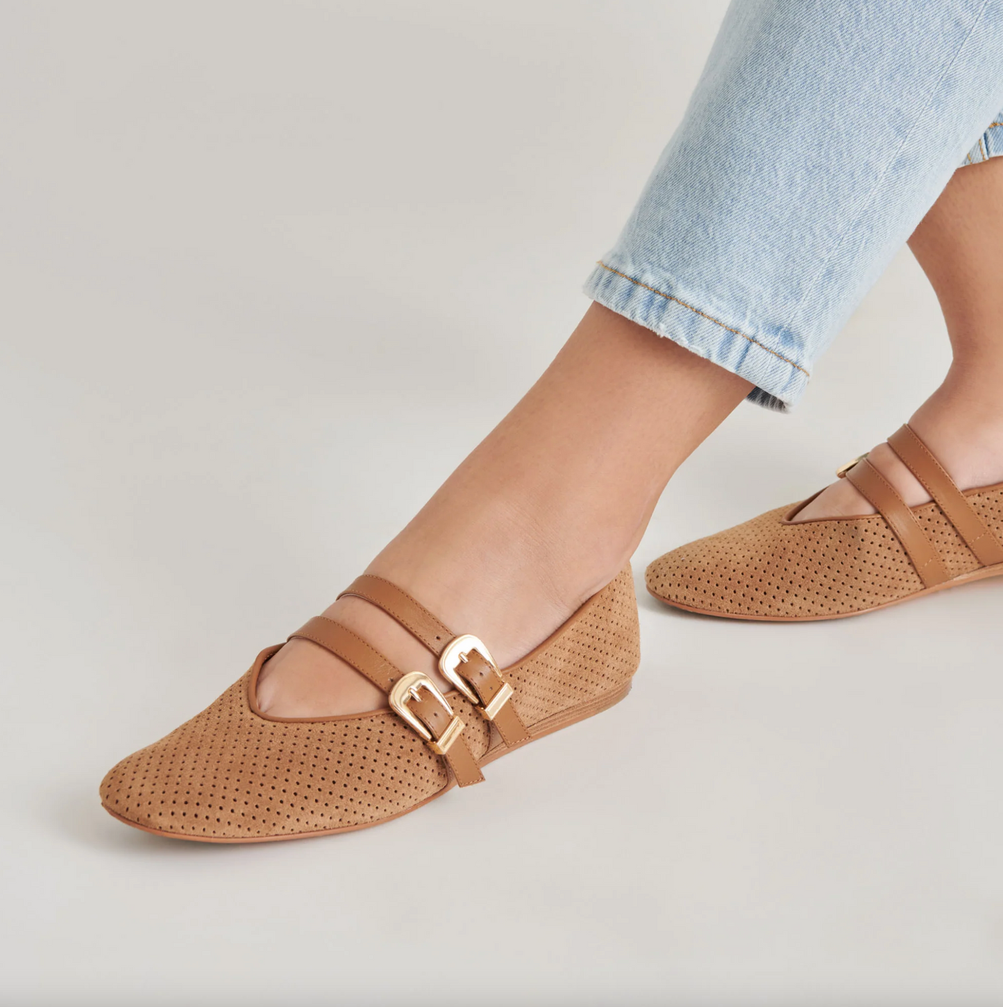 Baylee Ballet Flats - Pecan Perforated Suede