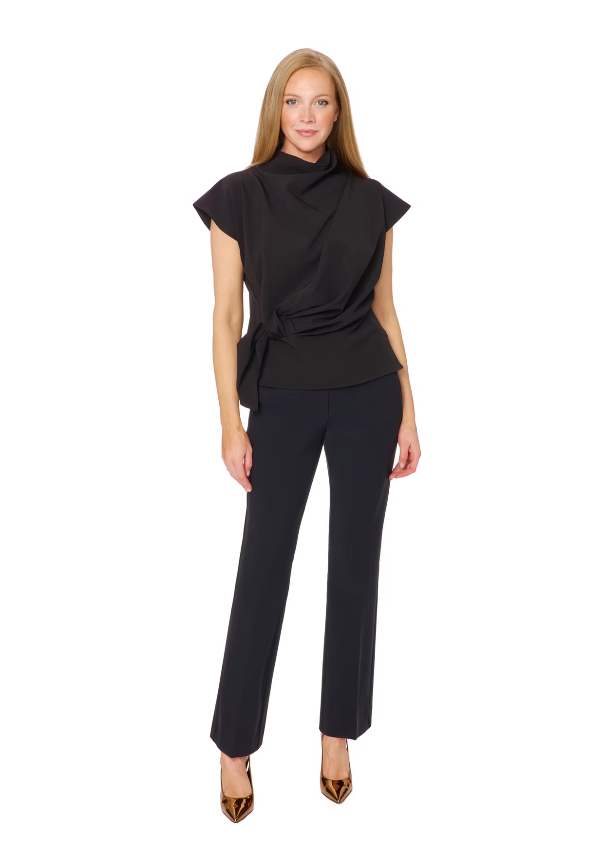 Cap Sleeve Side Sash Top - Black