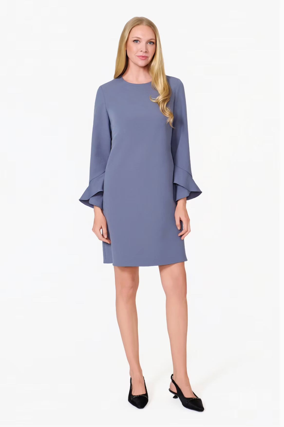 Flounce Sleeve Dress - Steel Blue