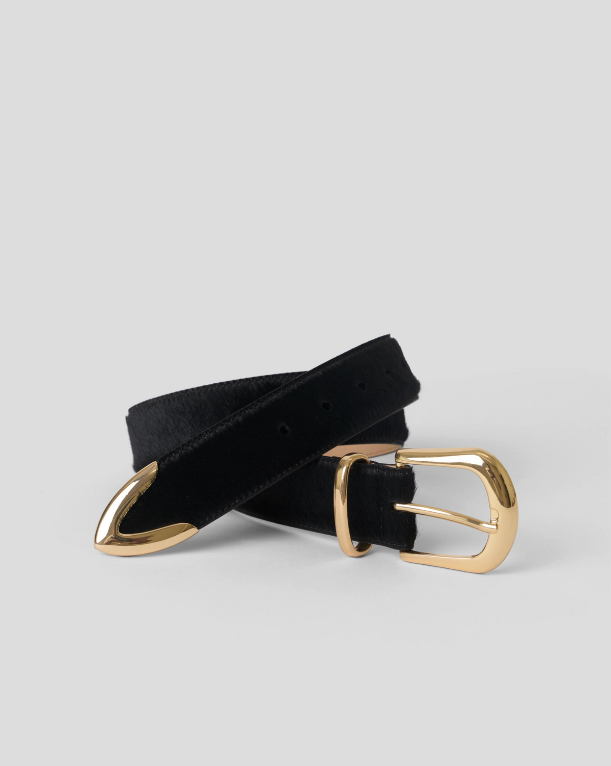 Marc Calf-Hair Leather Belt - Black Gold