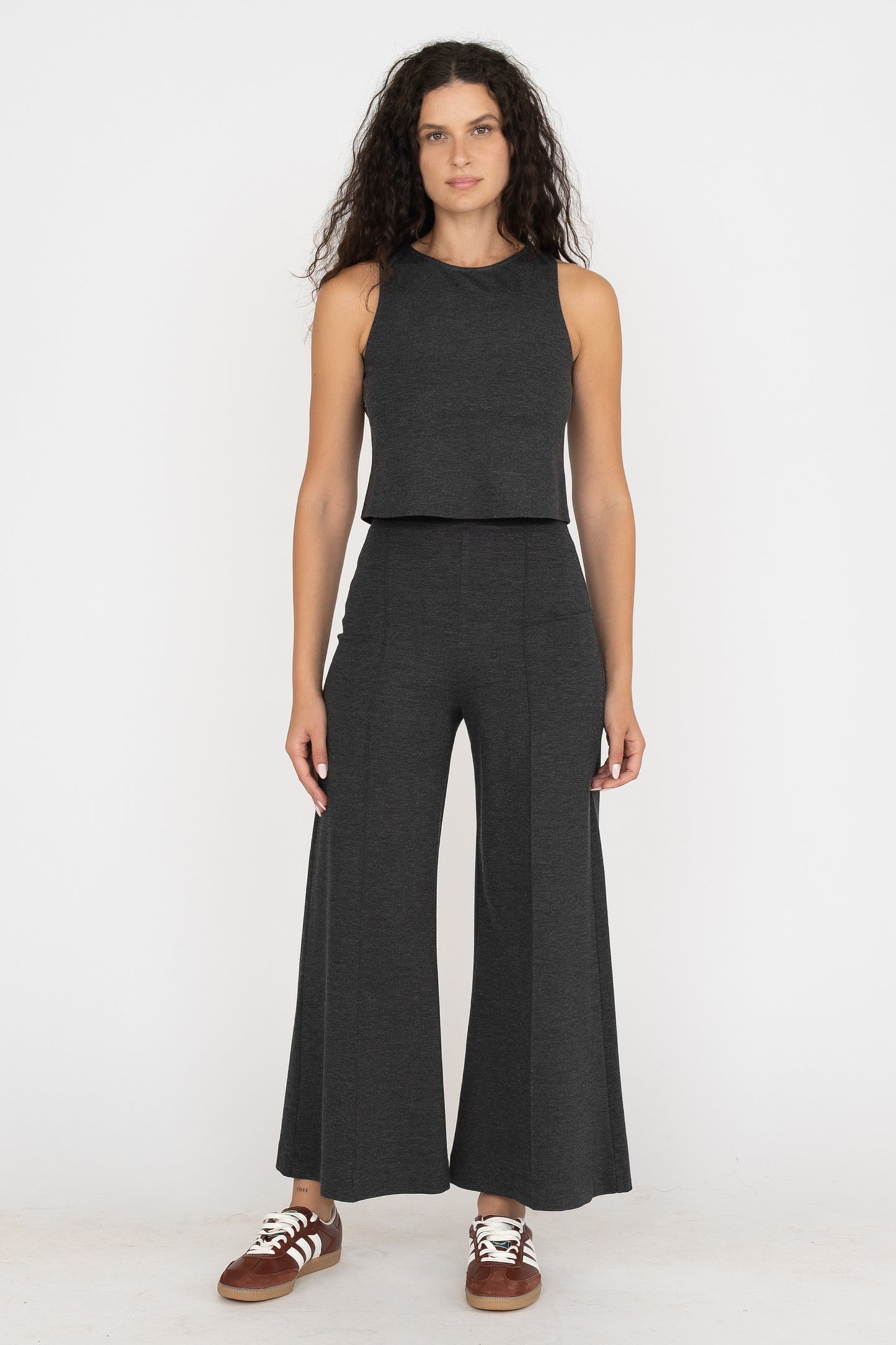Ponte Knit Cropped Wide Leg Pant - Charcoal