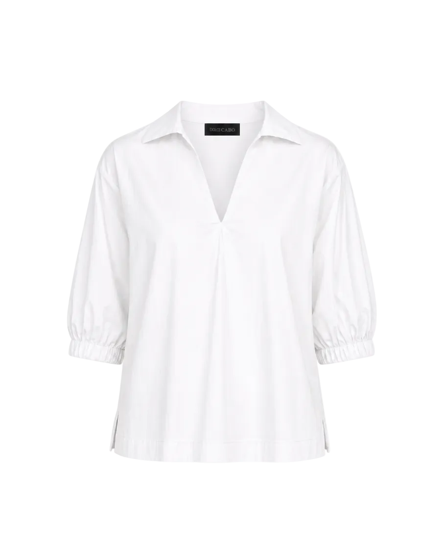Poplin Johnny Collar Shirt - White