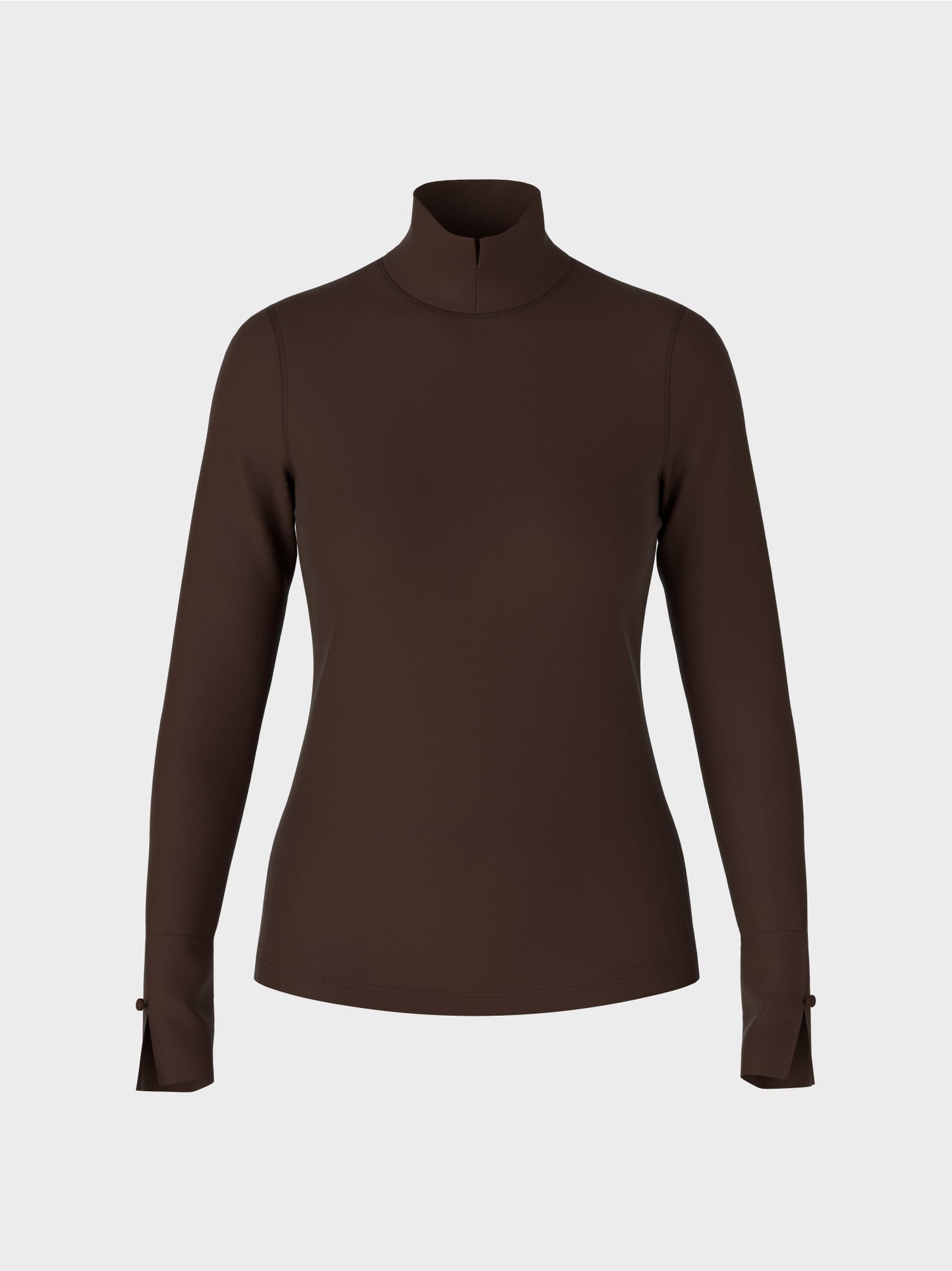 T-shirt with Slit-Roll Neck - Dark Wood