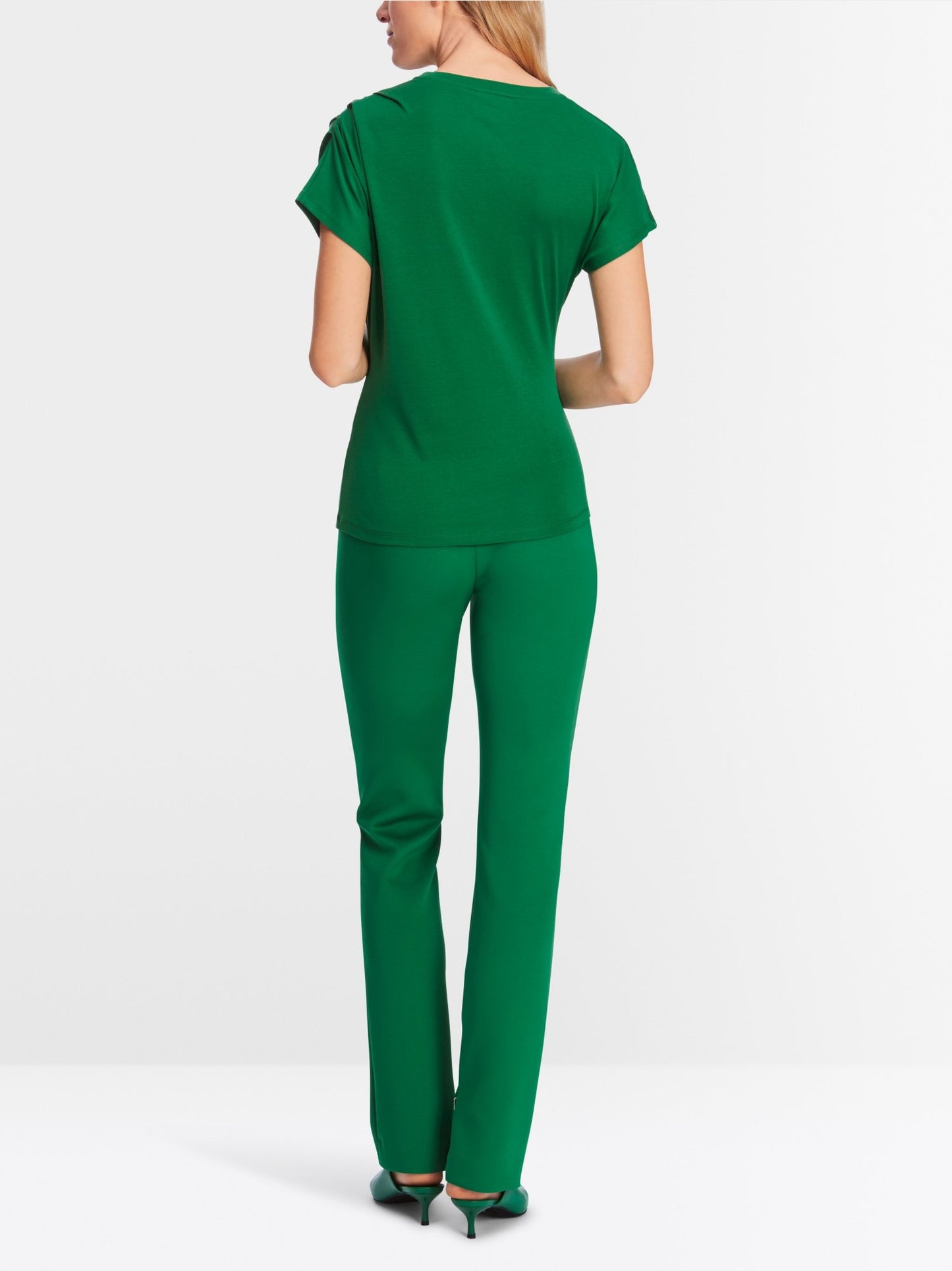 T-Shirt with Pleated Details - Deep Moss