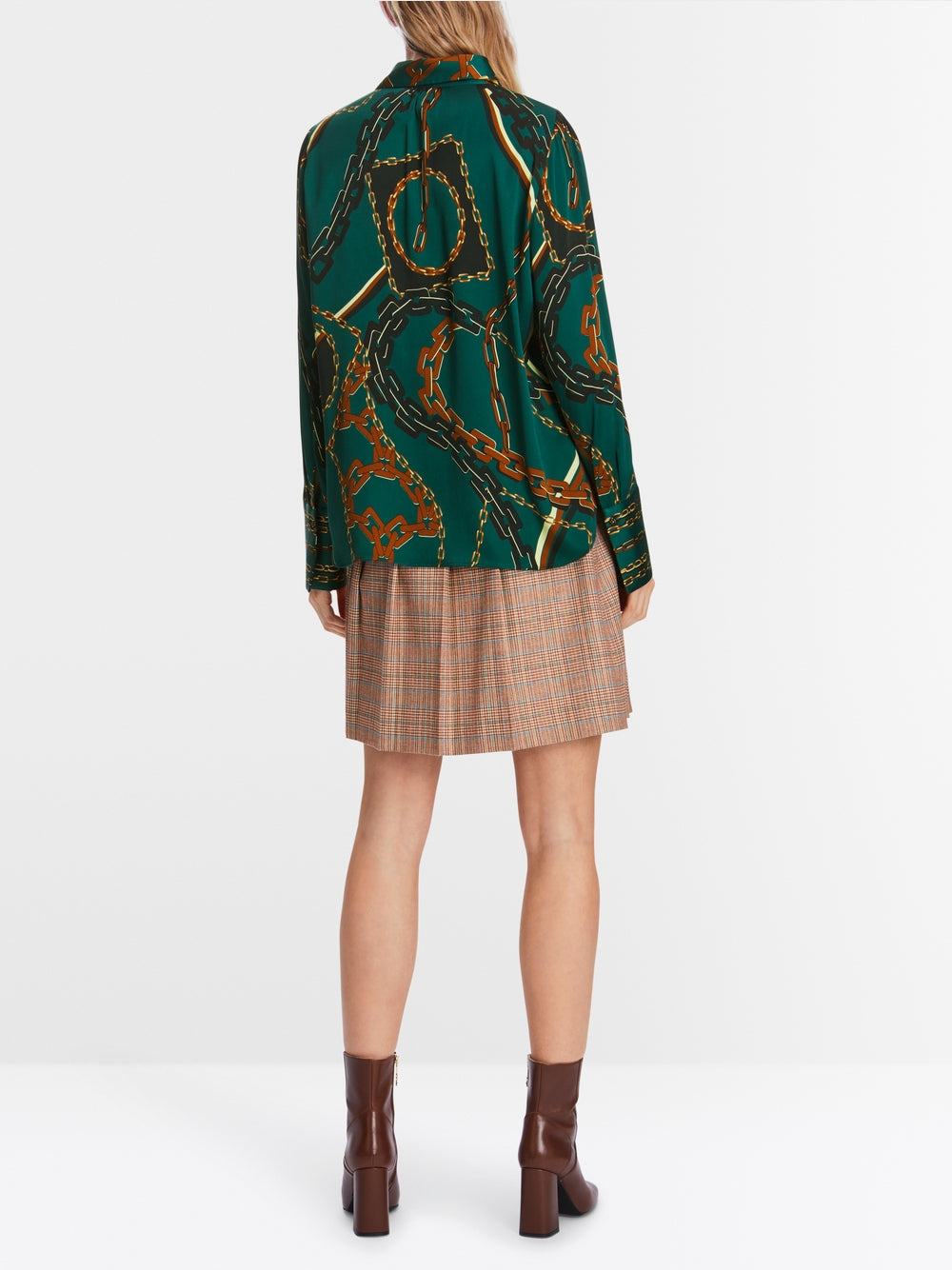 Silk Blouse with Chain Design - Soft Forest