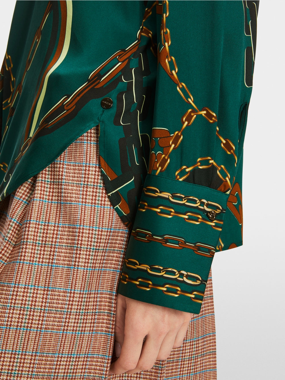 Silk blouse with chain design - Soft Forest