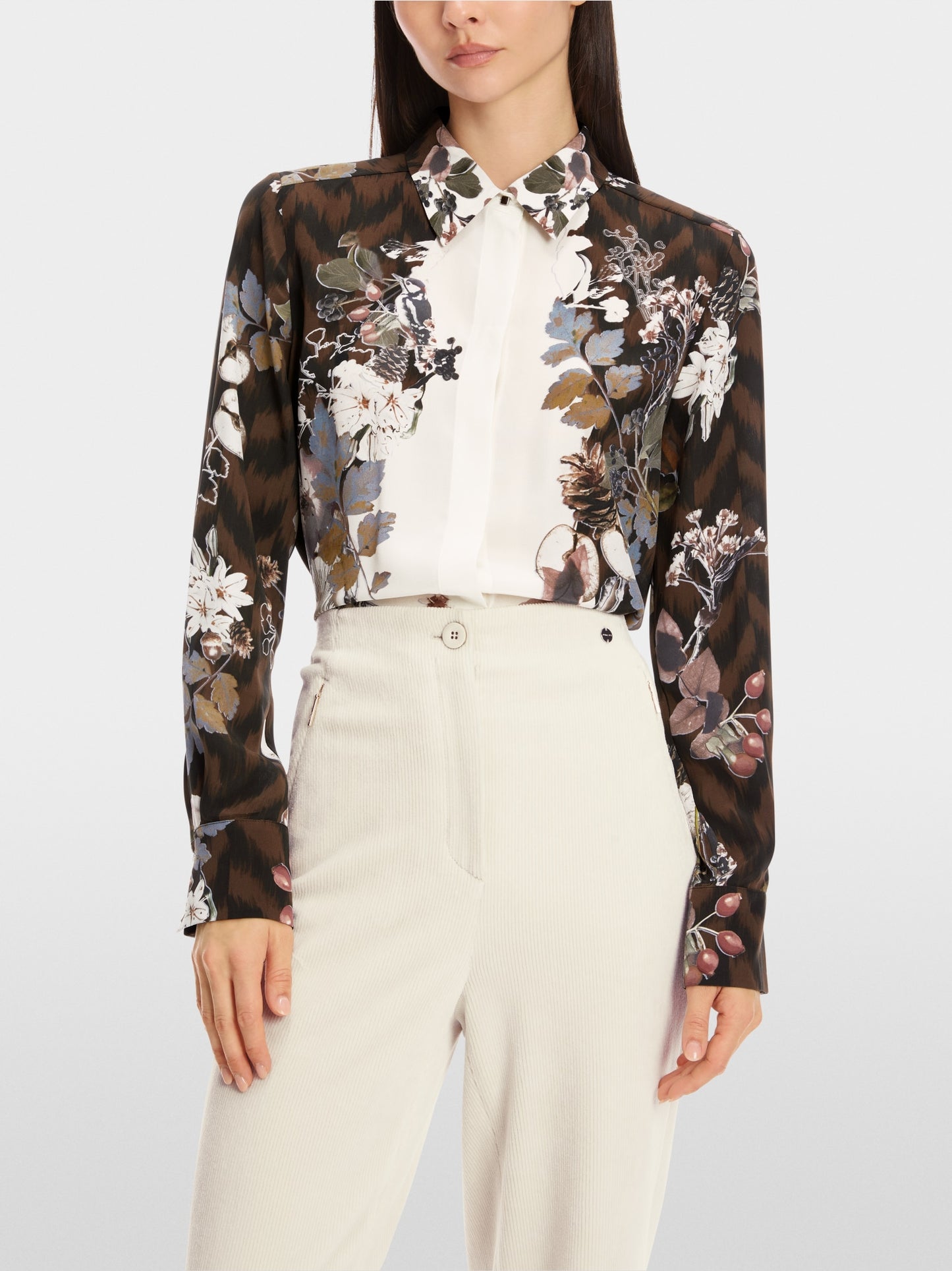 Wide shirt blouse in pure silk - Deep Wood