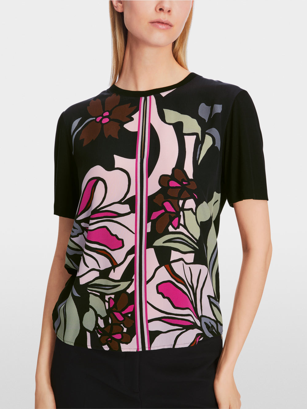 Blouse with flower print - Black