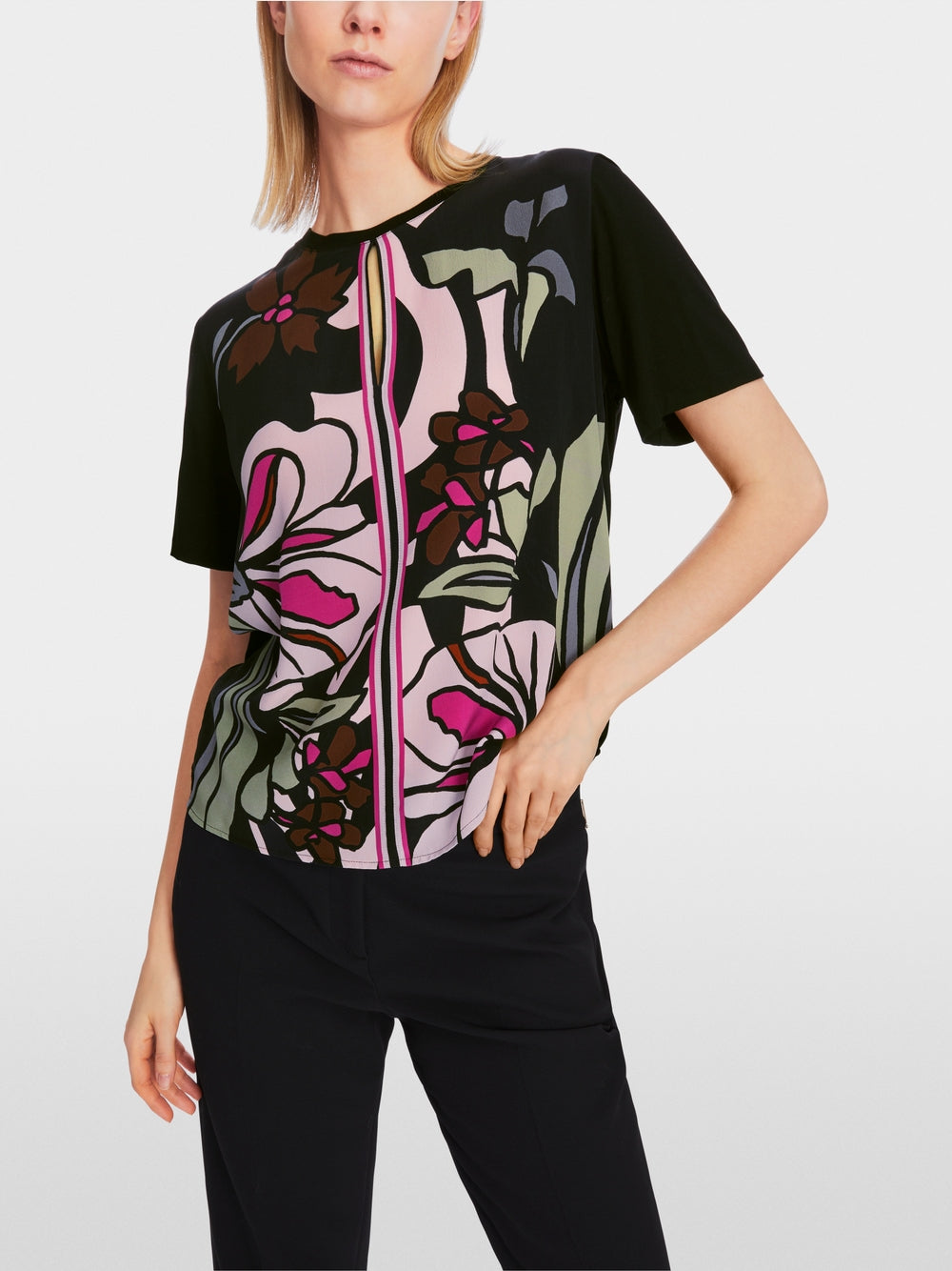 Blouse with flower print - Black