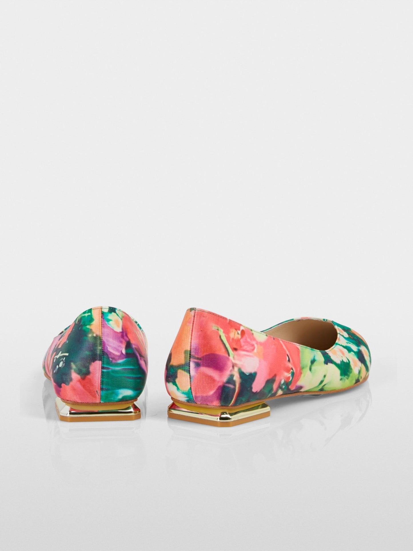Ballerina Flats in Printed Satin - Deep Moss