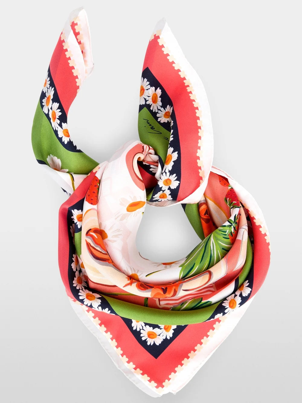 Silk scarf with lobster print - Deep Coral